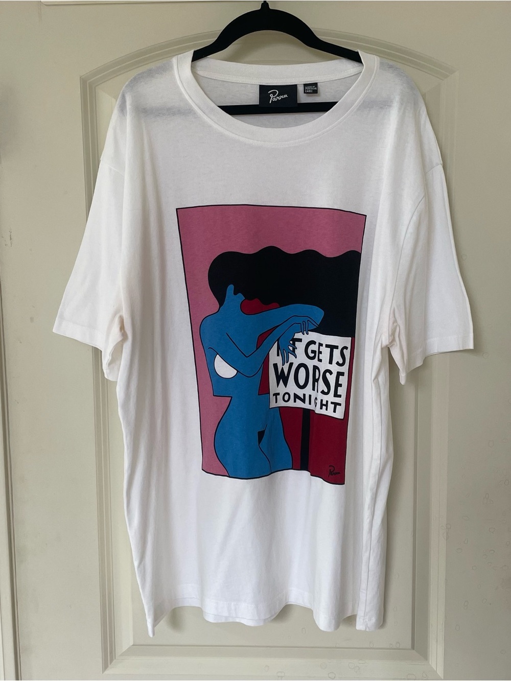 Parra It Gets Worse Tonight White Short Sleeve Men’s Large T Shirt Portugal Made